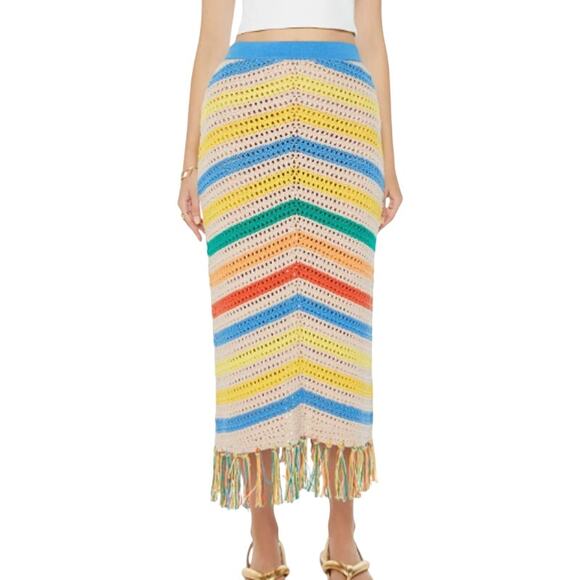 Mother Candy Stripe Cinch Tank Halter Top Fringe Midi Skirt Set size S NEW Tags - Picture 2 of 15